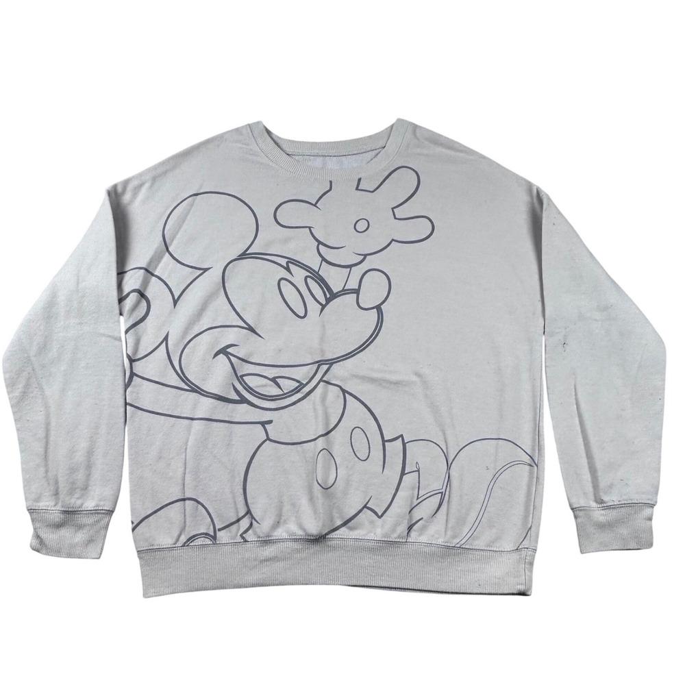 Disney Mickey Mouse Sweatshirt Gray Graphic Pullover Crewneck Small 1312